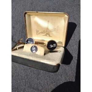 Vintage Continental Hand Engraved Men's Gold & Black Cufflinks Set - Cuff Links